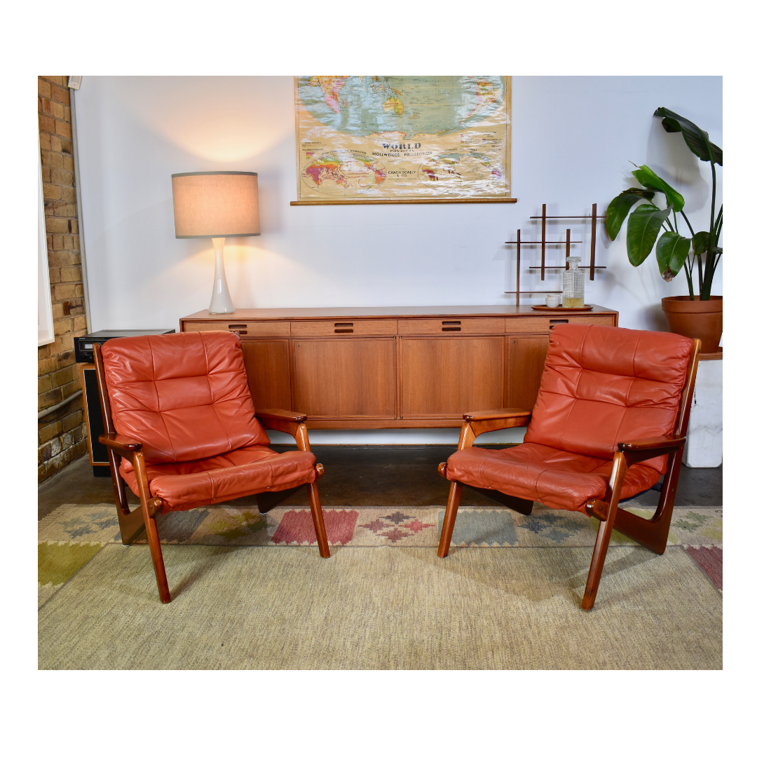 Norwegian Red Leather Armchairs