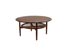 Load image into Gallery viewer, Round Danish Coffee table with Rattan Shelf
