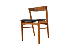 Teak chairs, black vinyl upholstery x 6