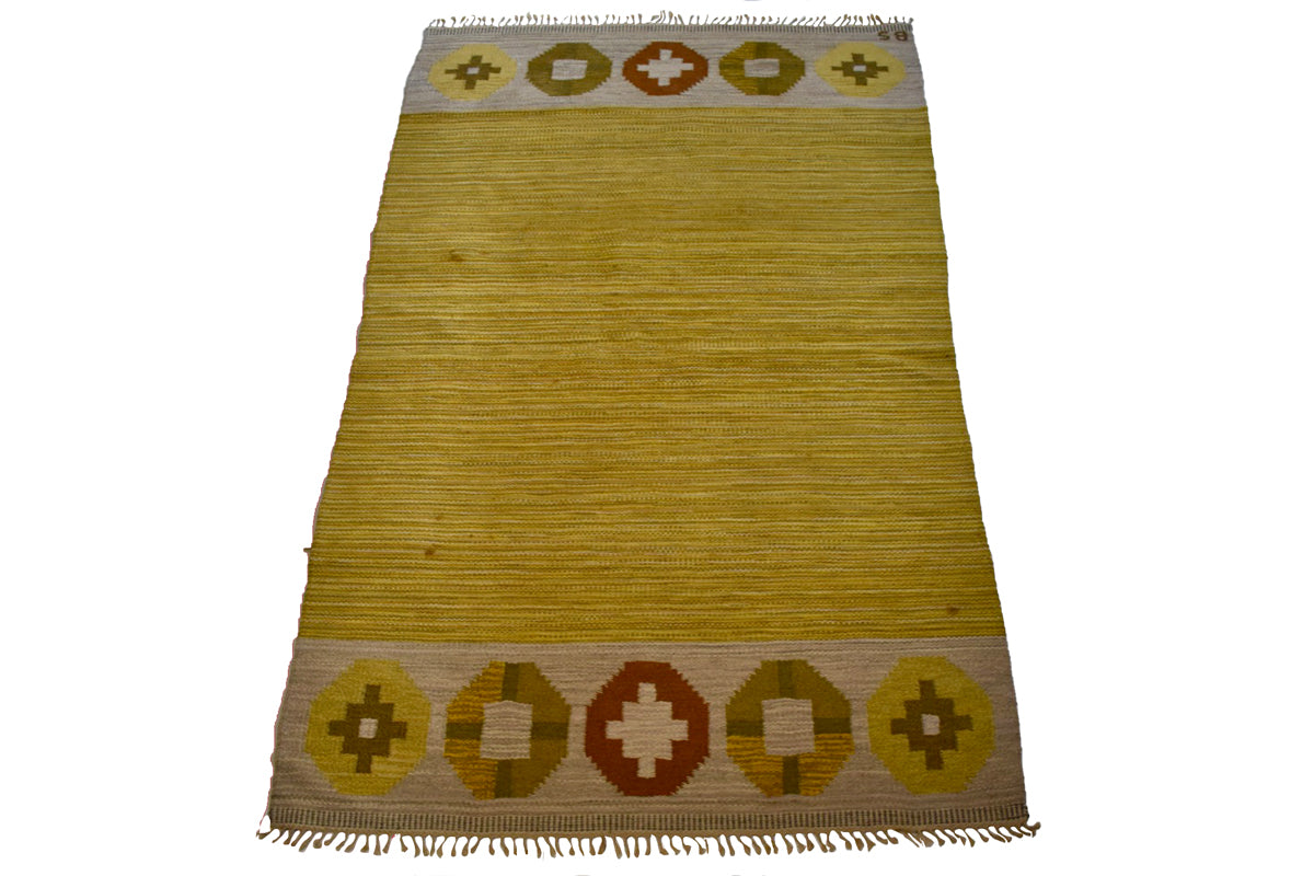 Swedish flat weave hand woven carpet - signed BS