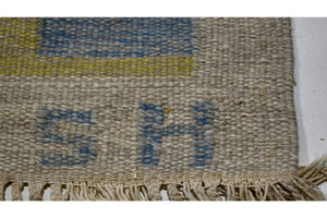 Flat weave Vintage hand woven carpet signed S.H