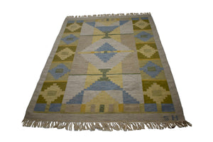 Flat weave Vintage hand woven carpet signed S.H