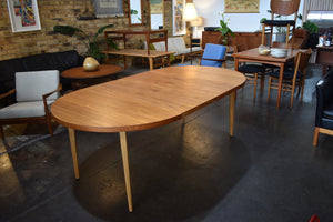 Round Teak + Oak Dining table x 3 extensions