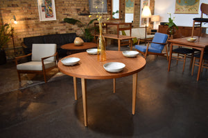 Round Teak + Oak Dining table x 3 extensions